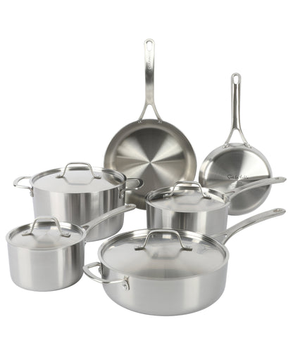 Sur La Table Pike and Pine 10-Piece Triply Stainless Steel Cookware Set w/ Stainless Steel Lids and Cast Handles
