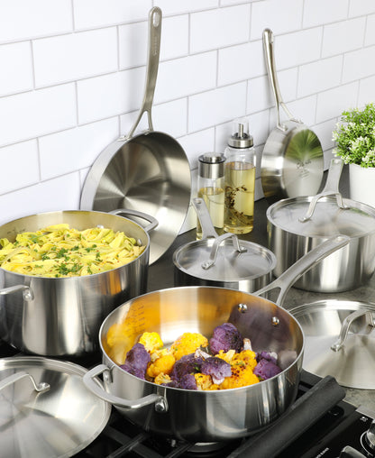Sur La Table Pike and Pine 10-Piece Triply Stainless Steel Cookware Set w/ Stainless Steel Lids and Cast Handles