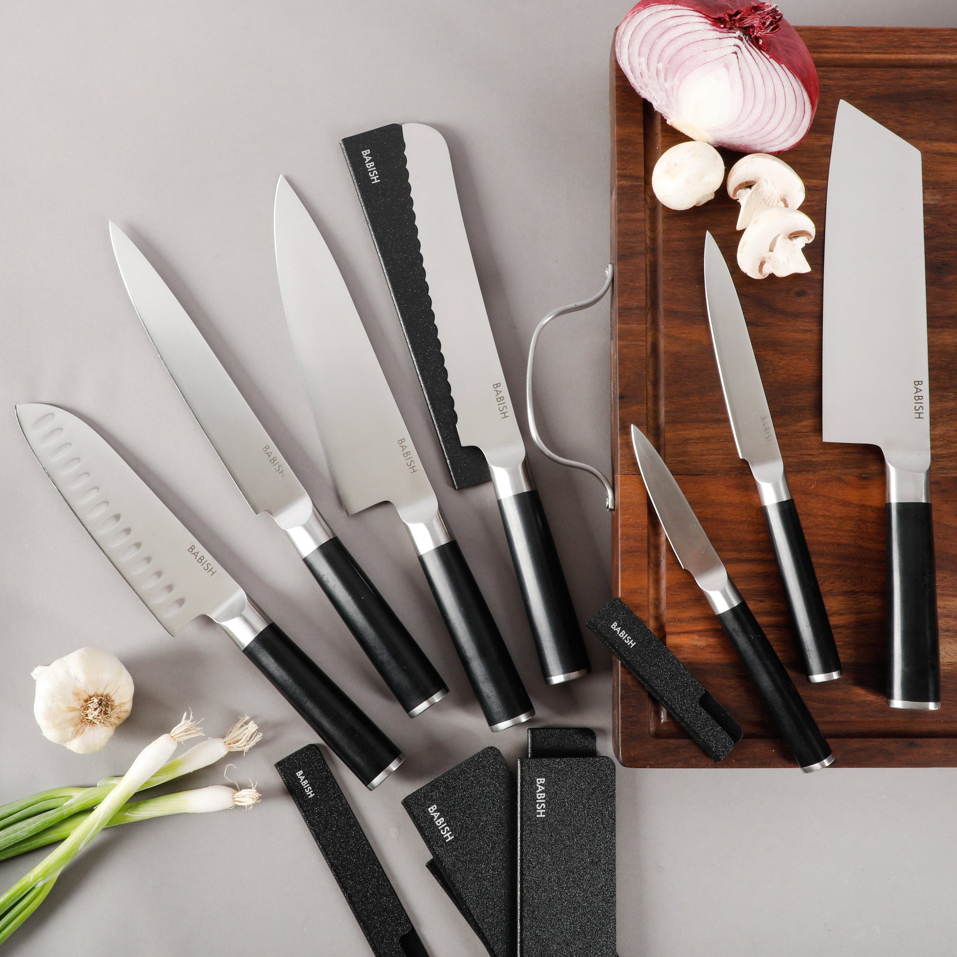 Babish High-Carbon 1.4116 German Steel 14 Piece Full Tang Forged Knife Set W/ Sheaths