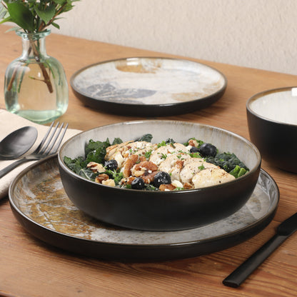 Gibson Elite Chantilly Hill 16-Piece Porcelain Dinnerware Set, Round Plates & Bowls, Multicolor Leaf Design, Microwave & Dishwasher Safe, Service for 4
