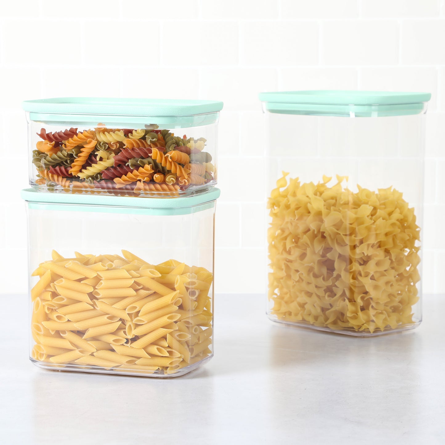 Martha Stewart Langstaff 6 Piece (92oz, 60oz, 26oz) Stackable Rectangular Container Set w/ Martha Blue Lids