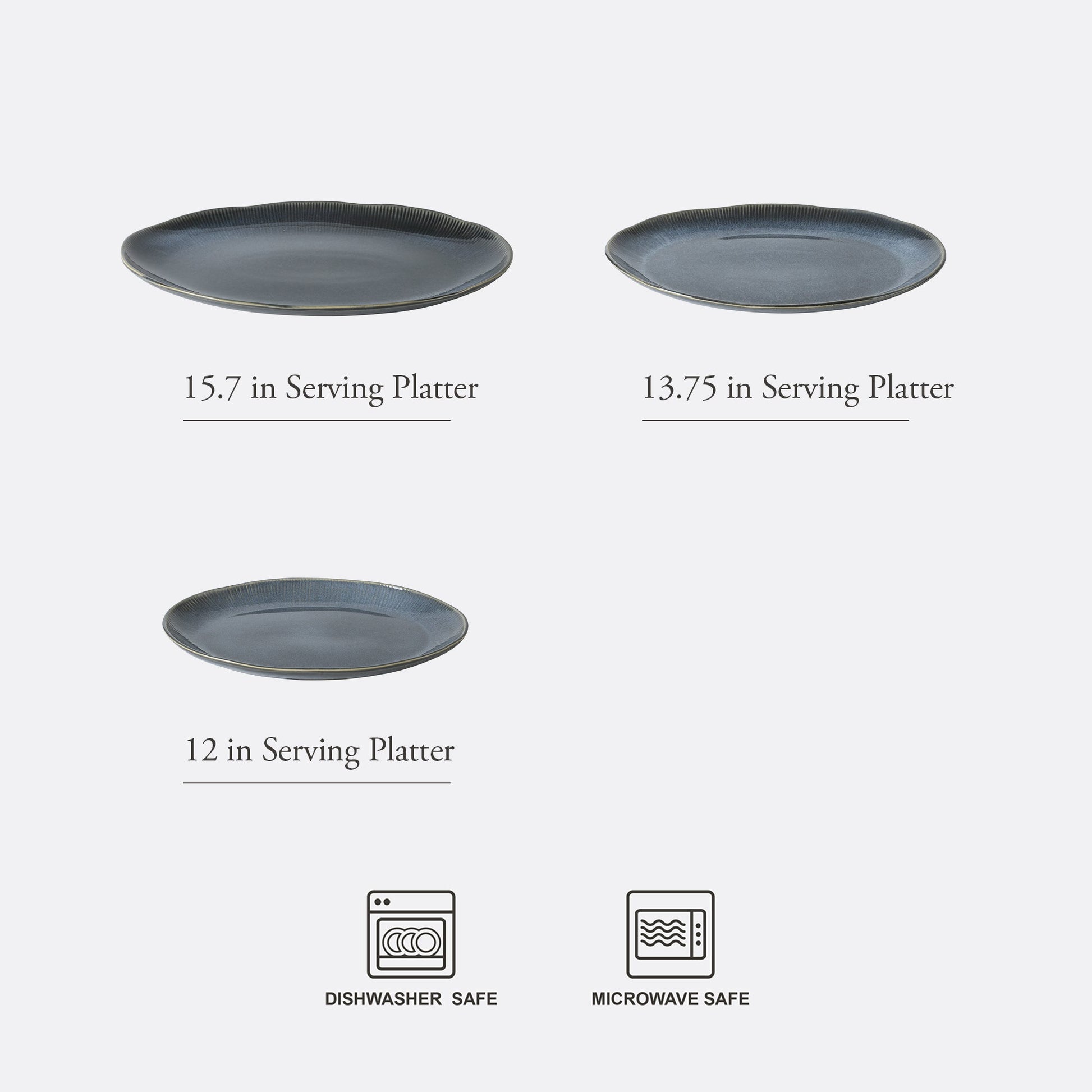 Gibson Elite Sandy Pines 3 Piece Oval Platter Set, 15.7”, 13.75” & 12” Stoneware Serving Platters, Reactive Glaze Finish, Microwave & Dishwasher Safe