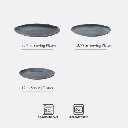 Gibson Elite Sandy Pines 3 Piece Oval Platter Set, 15.7”, 13.75” & 12” Stoneware Serving Platters, Reactive Glaze Finish, Microwave & Dishwasher Safe