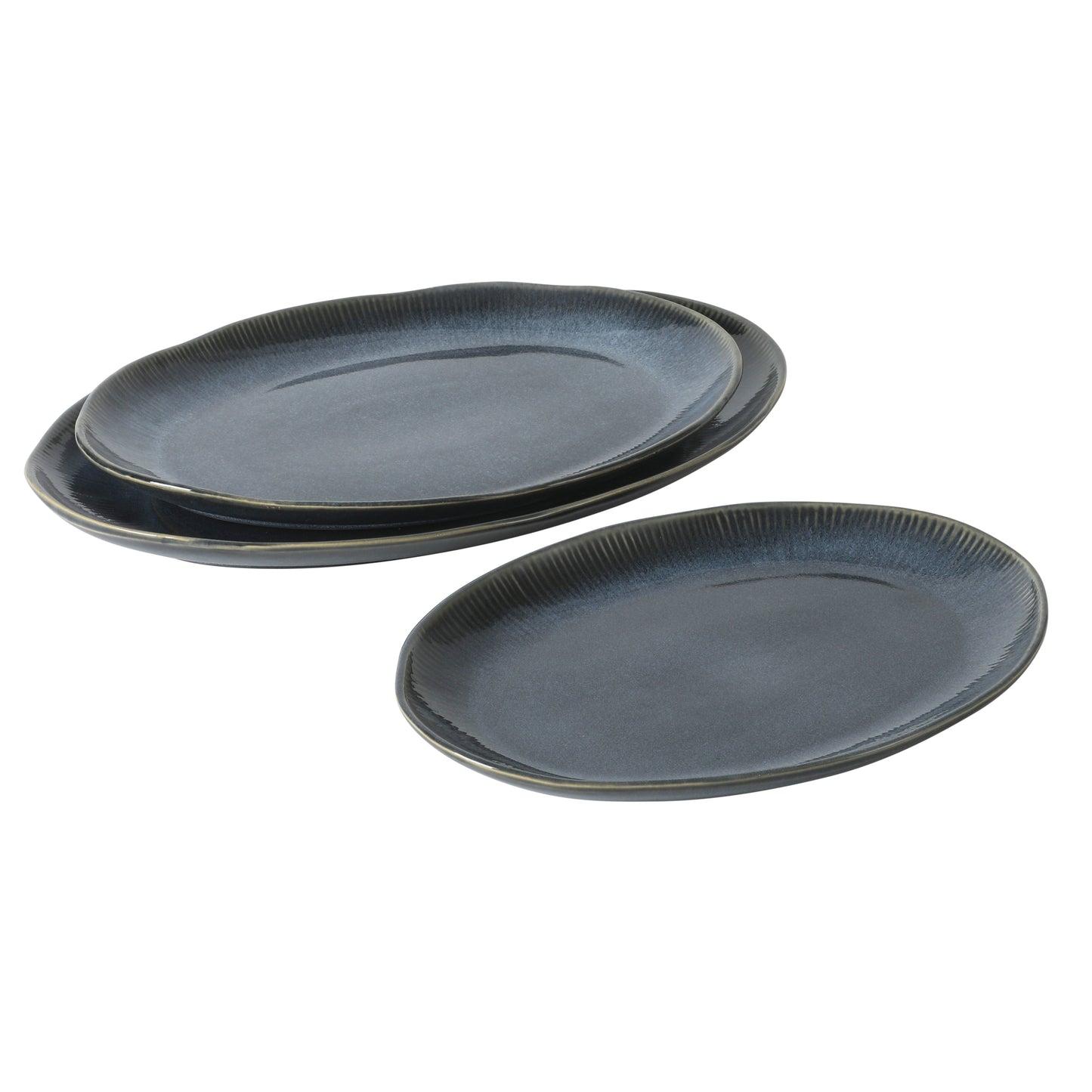 Gibson Elite Sandy Pines 3 Piece Oval Platter Set, 15.7”, 13.75” & 12” Stoneware Serving Platters, Reactive Glaze Finish, Microwave & Dishwasher Safe