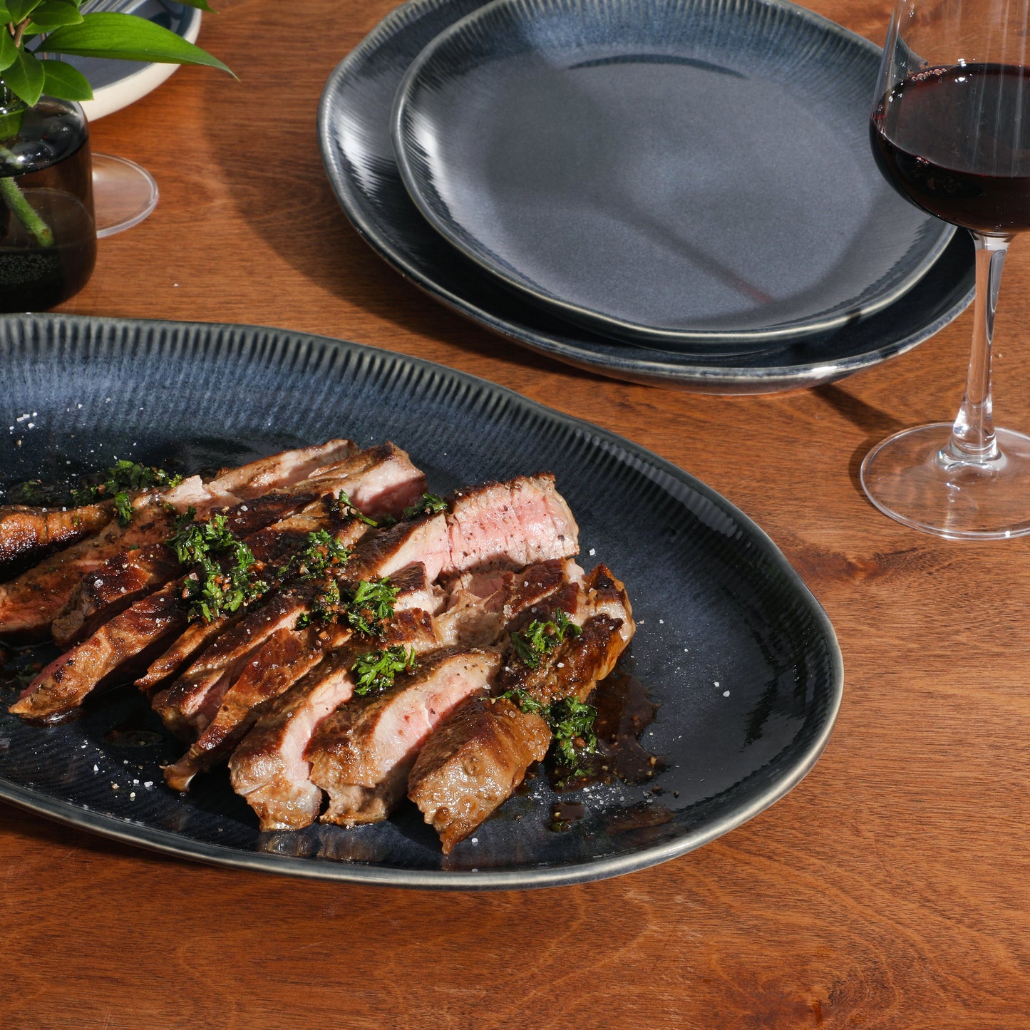 Gibson Elite Sandy Pines 3 Piece Oval Platter Set, 15.7”, 13.75” & 12” Stoneware Serving Platters, Reactive Glaze Finish, Microwave & Dishwasher Safe