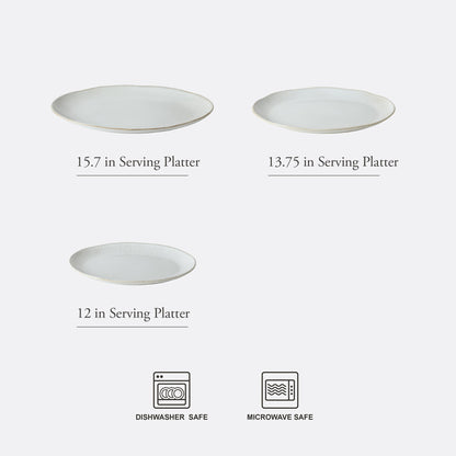 Gibson Elite Sandy Pines 3 Piece Oval Platter Set, 15.7”, 13.75” & 12” Stoneware Serving Platters, Reactive Glaze Finish, Microwave & Dishwasher Safe