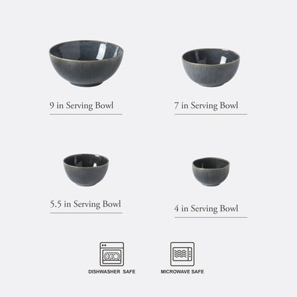 Gibson Elite Sandy Pines 4 Piece Nesting Bowl Set, 4”, 5.5”, 7” & 9” Round Stoneware Bowls, Reactive Glaze Finish, Mixing, Prep & Serving Bowls, Microwave & Dishwasher Safe