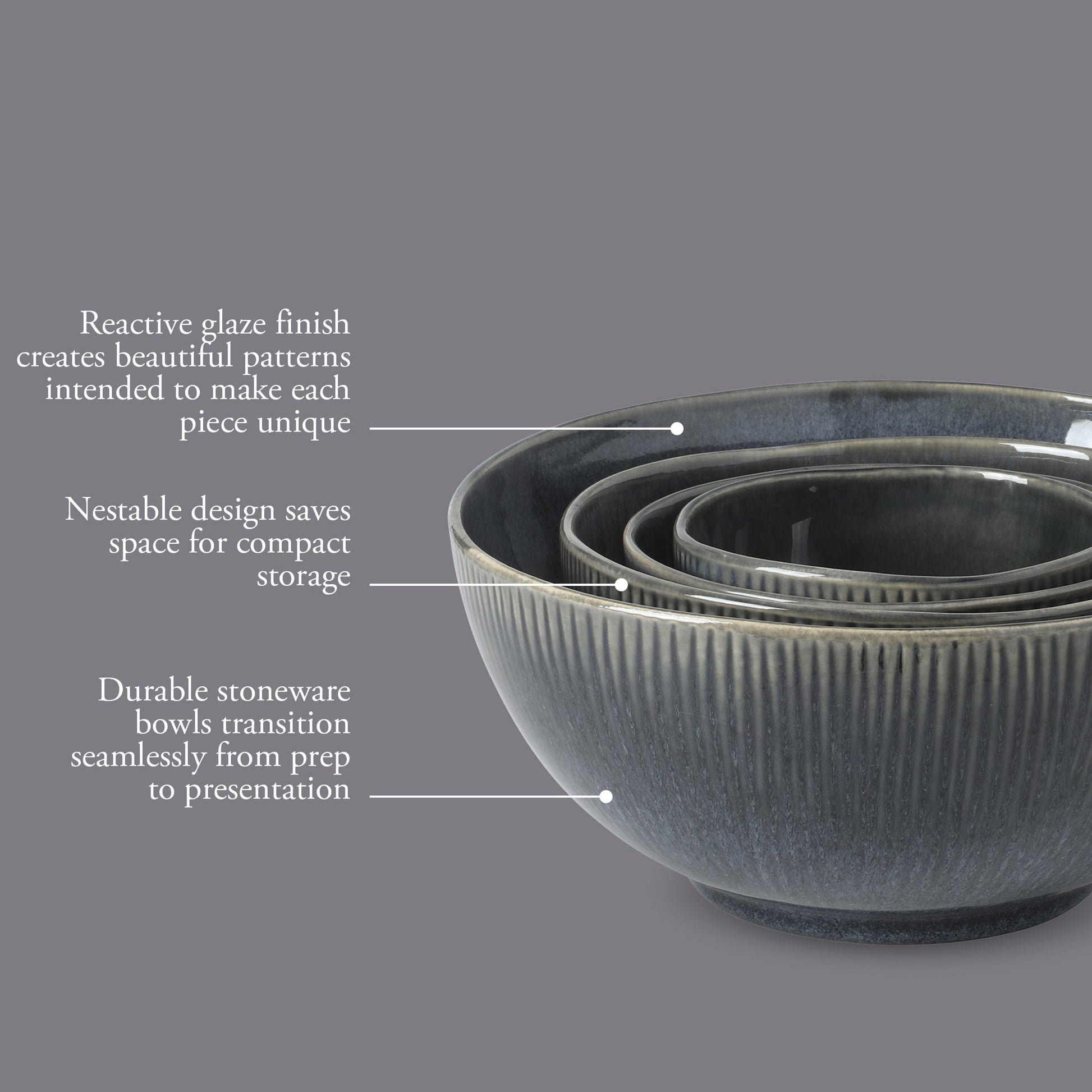 Gibson Elite Sandy Pines 4 Piece Nesting Bowl Set, 4”, 5.5”, 7” & 9” Round Stoneware Bowls, Reactive Glaze Finish, Mixing, Prep & Serving Bowls, Microwave & Dishwasher Safe