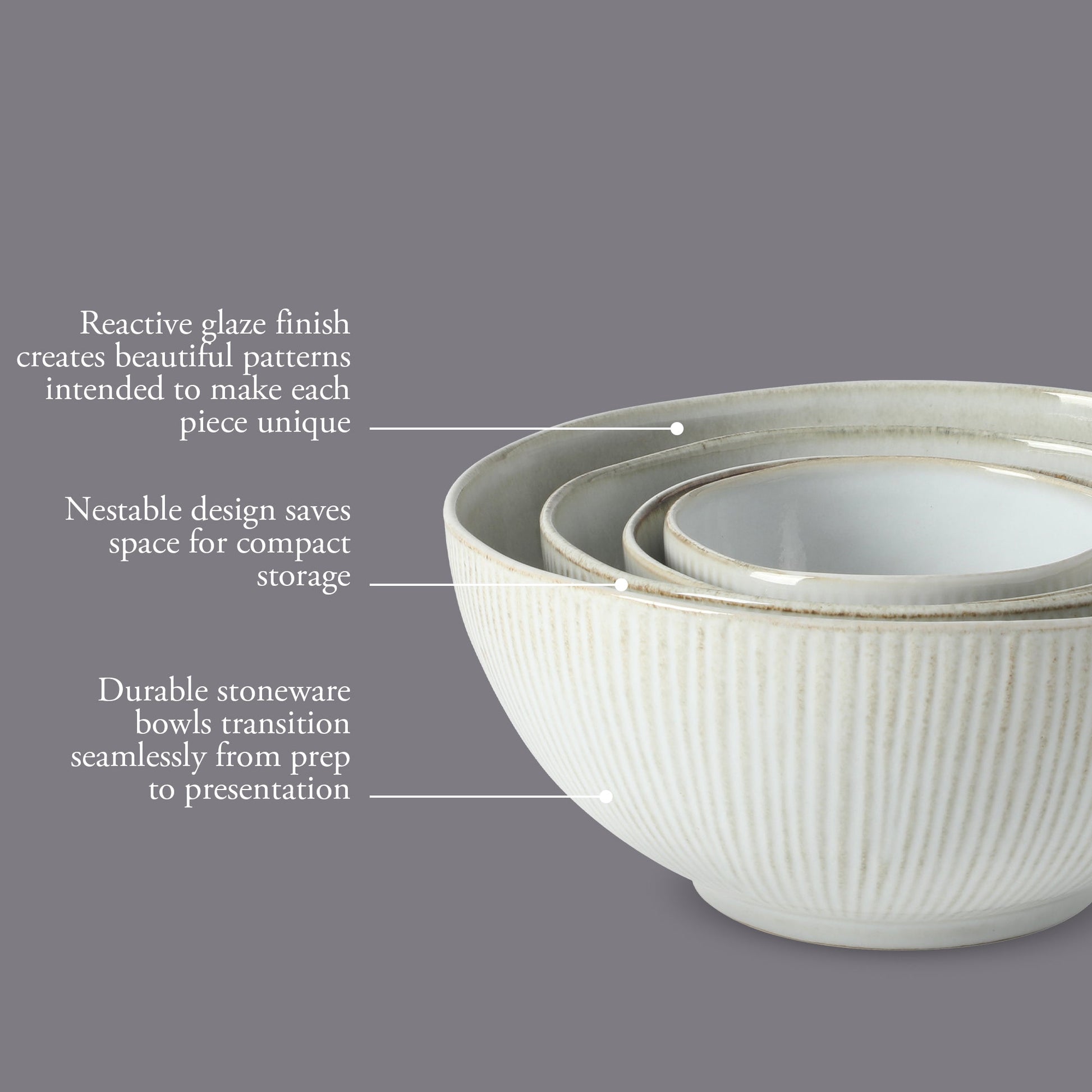Gibson Elite Sandy Pines 4 Piece Nesting Bowl Set, 4”, 5.5”, 7” & 9” Round Stoneware Bowls, Reactive Glaze Finish, Mixing, Prep & Serving Bowls, Microwave & Dishwasher Safe