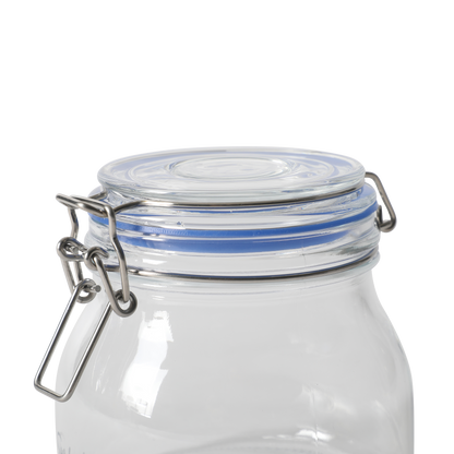 Sur La Table Lyon Court 4-Piece Glass Canister Set with Airtight Trigger Clamp Lids, Clear – 71 oz, 54 oz, 37 oz & 22.5 oz Sizes, Rubber Gasket Seal, Dishwasher Safe Food Storage Jars