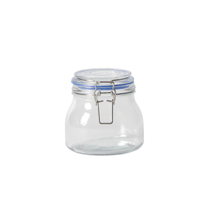 Sur La Table Lyon Court 4-Piece Glass Canister Set with Airtight Trigger Clamp Lids, Clear – 71 oz, 54 oz, 37 oz & 22.5 oz Sizes, Rubber Gasket Seal, Dishwasher Safe Food Storage Jars