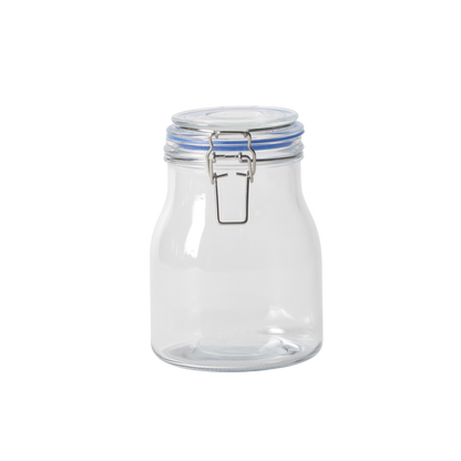 Sur La Table Lyon Court 4-Piece Glass Canister Set with Airtight Trigger Clamp Lids, Clear – 71 oz, 54 oz, 37 oz & 22.5 oz Sizes, Rubber Gasket Seal, Dishwasher Safe Food Storage Jars