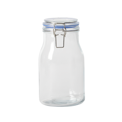 Sur La Table Lyon Court 4-Piece Glass Canister Set with Airtight Trigger Clamp Lids, Clear – 71 oz, 54 oz, 37 oz & 22.5 oz Sizes, Rubber Gasket Seal, Dishwasher Safe Food Storage Jars
