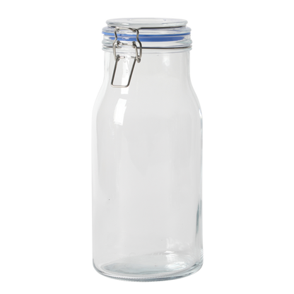 Sur La Table Lyon Court 4-Piece Glass Canister Set with Airtight Trigger Clamp Lids, Clear – 71 oz, 54 oz, 37 oz & 22.5 oz Sizes, Rubber Gasket Seal, Dishwasher Safe Food Storage Jars