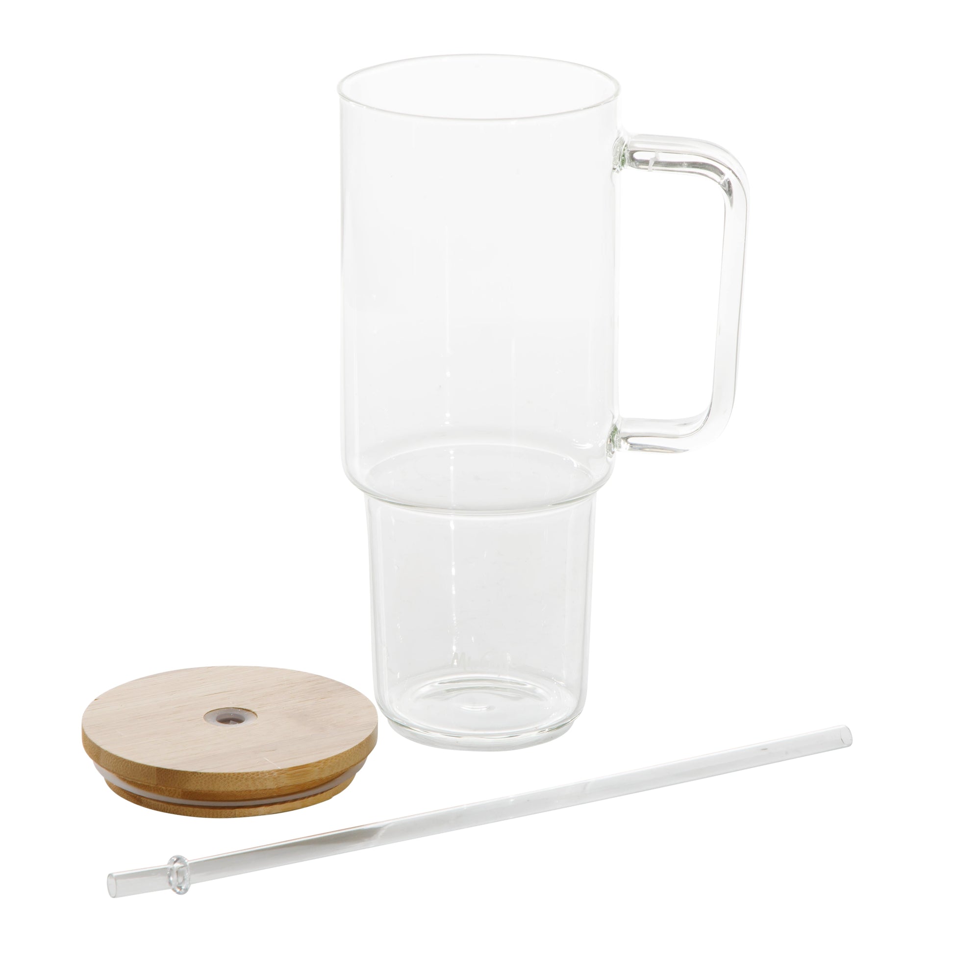 Mr. Coffee Crafted Calm 34 oz Borosilicate Glass Tumbler with Handle, Straw and Bamboo Lid, Iced Coffee Cup, BPA Free, Dishwasher Safe