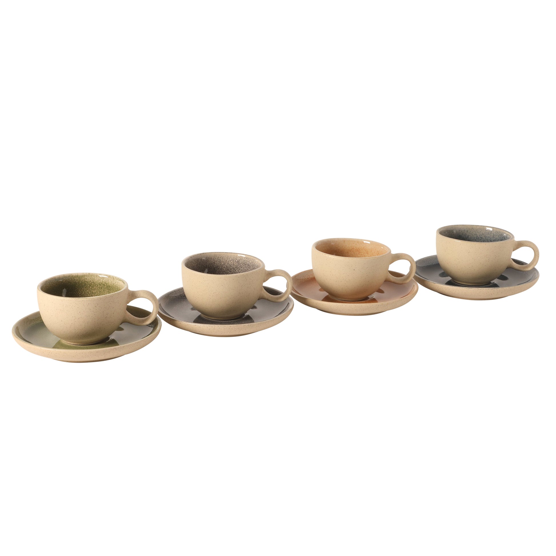 Gibson Elite Manila Bay 8-Piece Stoneware 5 oz Cup and Saucer Set, Reactive Glaze Espresso & Coffee Cups with Saucers, Assorted Colors