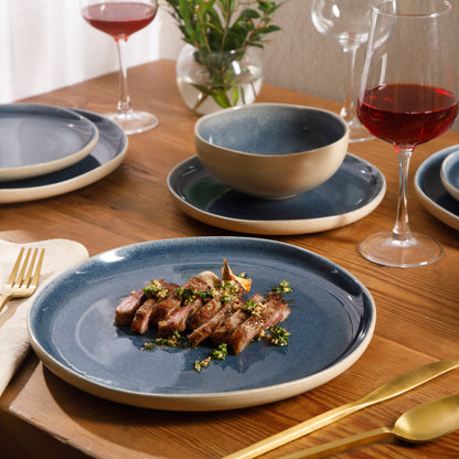 Gibson Elite Manila Bay 12-Piece Stoneware Dinnerware Set, Service for 4, Reactive Glaze Modern Artisan Plates, Bowls & Mugs, Round Design