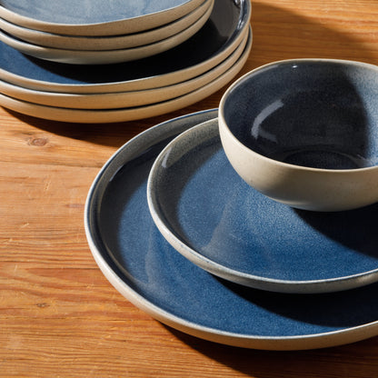 Gibson Elite Manila Bay 12-Piece Stoneware Dinnerware Set, Service for 4, Reactive Glaze Modern Artisan Plates, Bowls & Mugs, Round Design