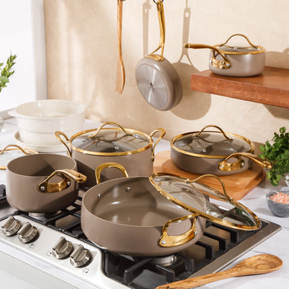 Bloomhouse 15 Piece Pots and Pans Heavy Duty Aluminum Premium PFA Free Ceramic Nonstick Dutch Oven Pot with Lid