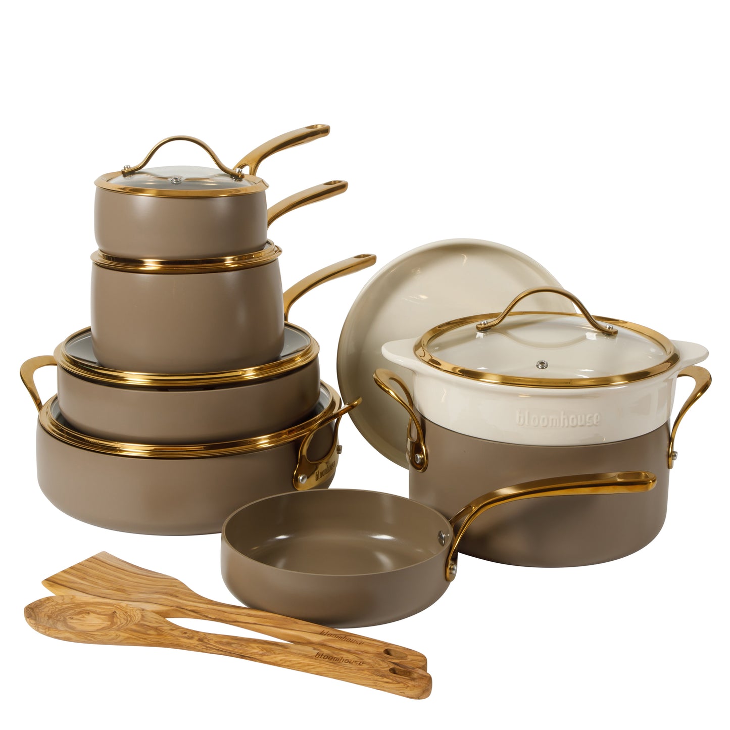 Bloomhouse 15 Piece Pots and Pans Heavy Duty Aluminum Premium PFA Free Ceramic Nonstick Dutch Oven Pot with Lid