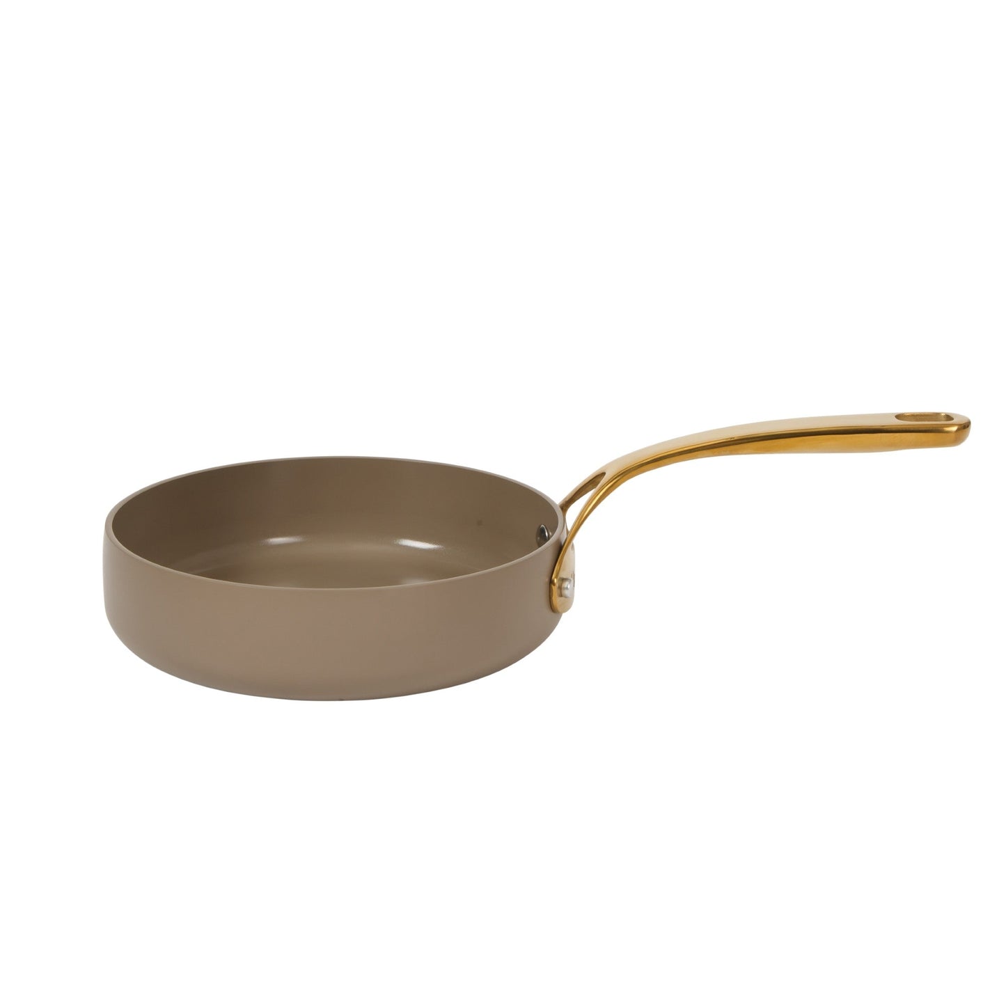 Bloomhouse 8 Inch Heavy Duty Aluminum Premium PFA Free Ceramic Nonstick Saute/Deep Frying Pan Skillet - Linen White with Gold Handle