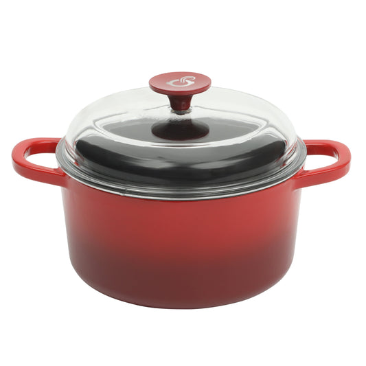 Crock Pot Artisan 3-Quart Round Cast Iron Dutch Oven With Oven Safe Borasilicate Lid - Red