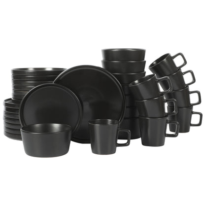 Gibson Home Bowery 32 Piece Matte Black Stoneware Dinnerware Plates, Bowls, and Mugs Set - Service for 8