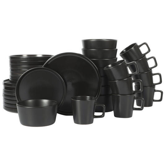 Gibson Home Bowery 32 Piece Matte Black Stoneware Dinnerware Plates, Bowls, and Mugs Set - Service for 8