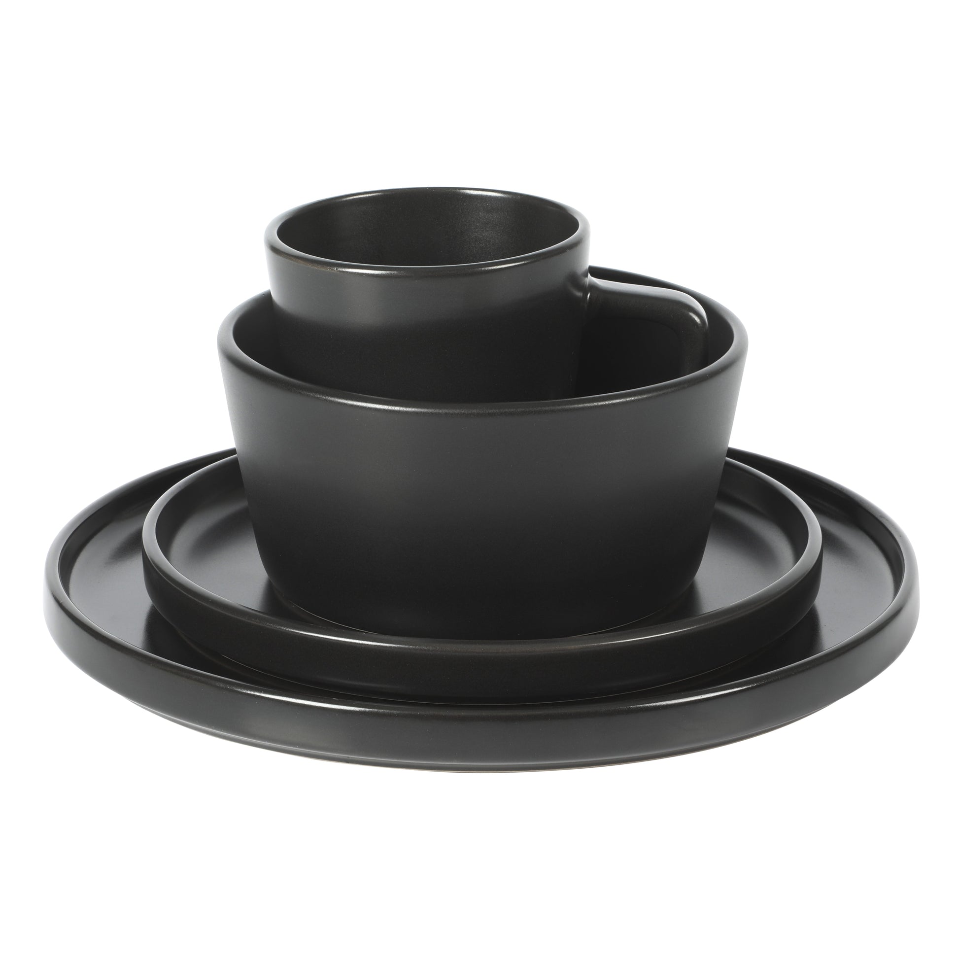Gibson Home Bowery 32 Piece Matte Black Stoneware Dinnerware Plates, Bowls, and Mugs Set - Service for 8
