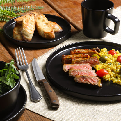 Gibson Home Bowery 32 Piece Matte Black Stoneware Dinnerware Plates, Bowls, and Mugs Set - Service for 8