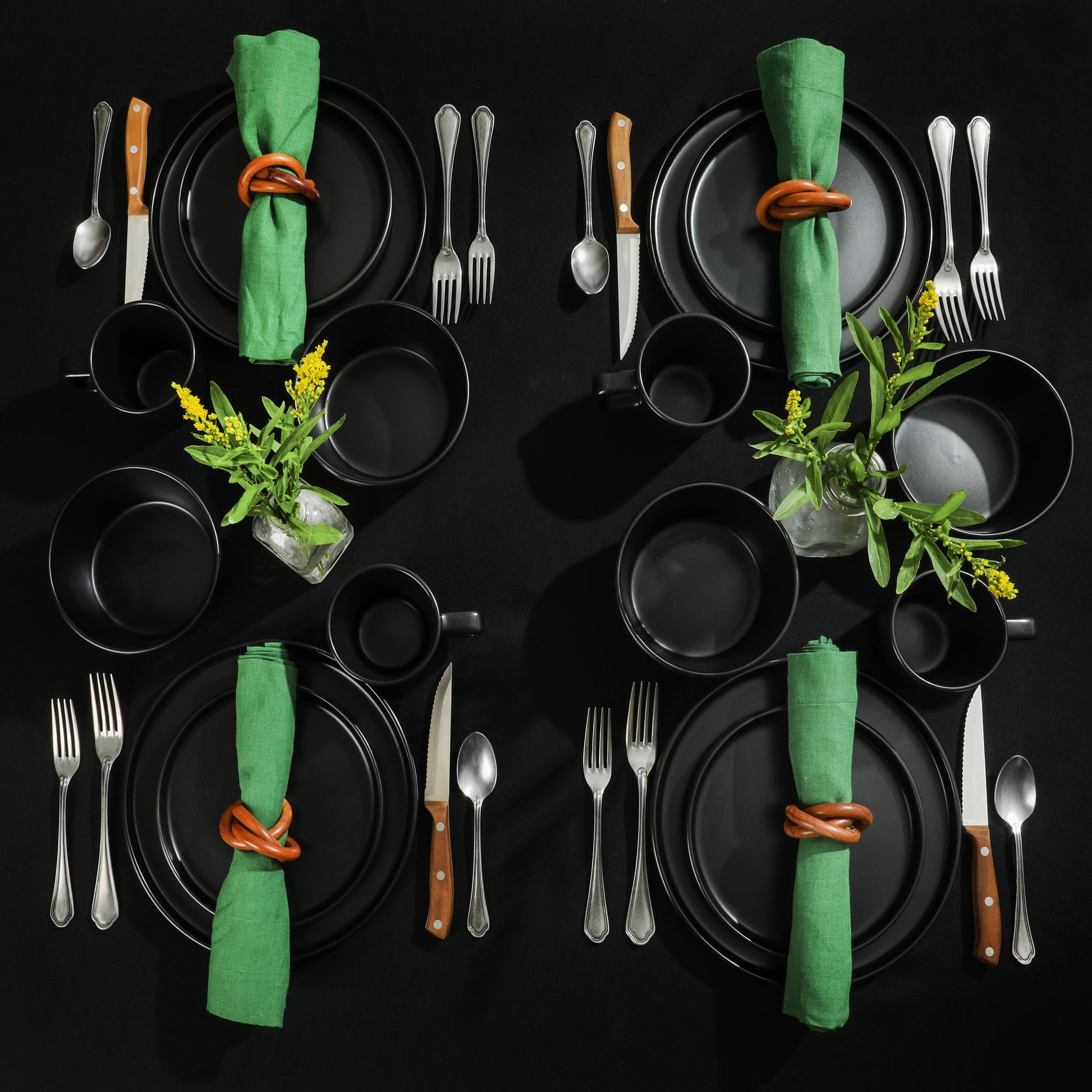 Gibson Home Bowery 32 Piece Matte Black Stoneware Dinnerware Plates, Bowls, and Mugs Set - Service for 8