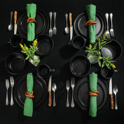 Gibson Home Bowery 32 Piece Matte Black Stoneware Dinnerware Plates, Bowls, and Mugs Set - Service for 8