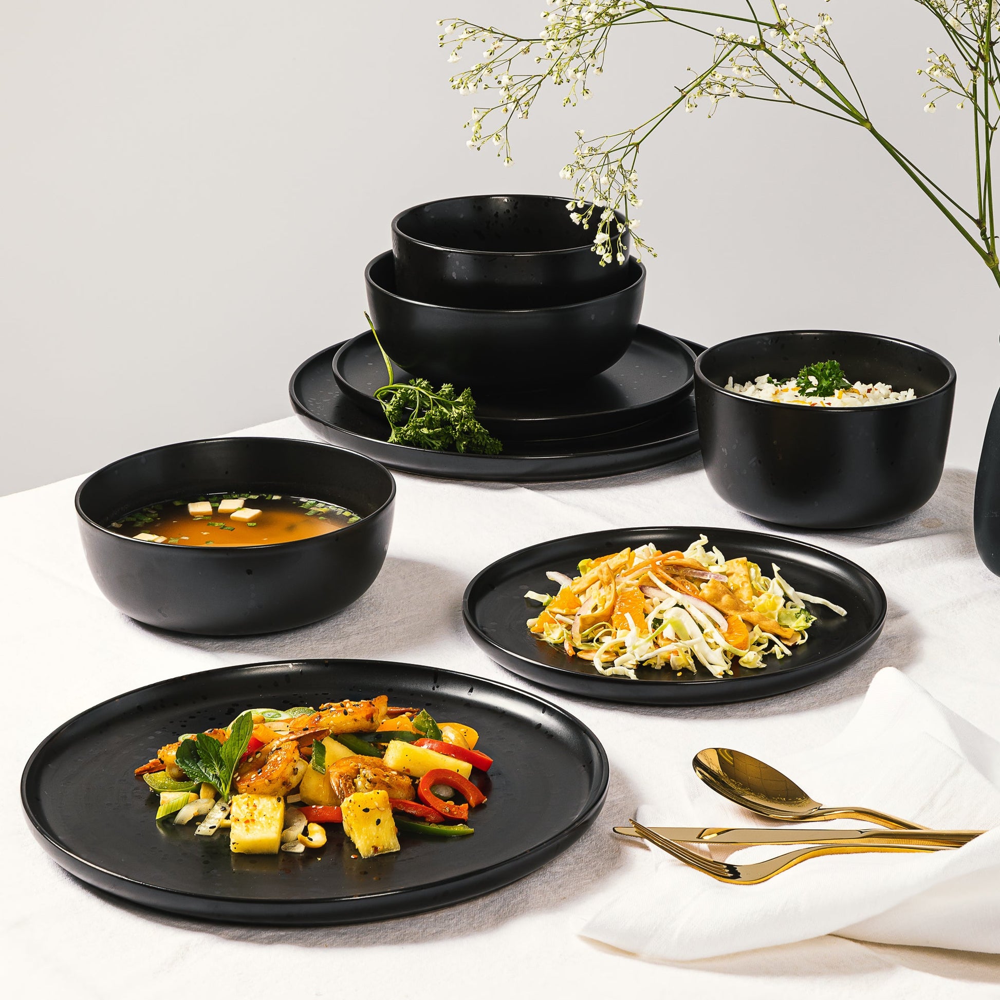 Gibson Elite James Street 16-Piece Reactive Stoneware Double Bowl Dinnerware Set
