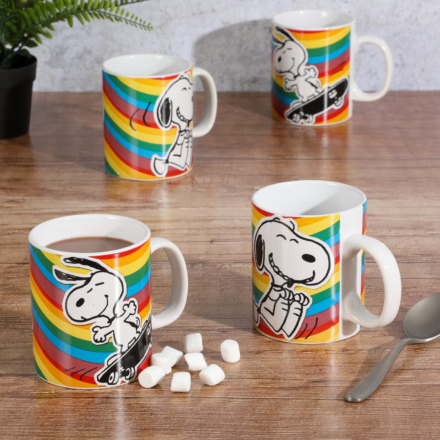 Peanuts 70th Anniversary 4-Piece 15oz Snoopy Stoneware Mug Set