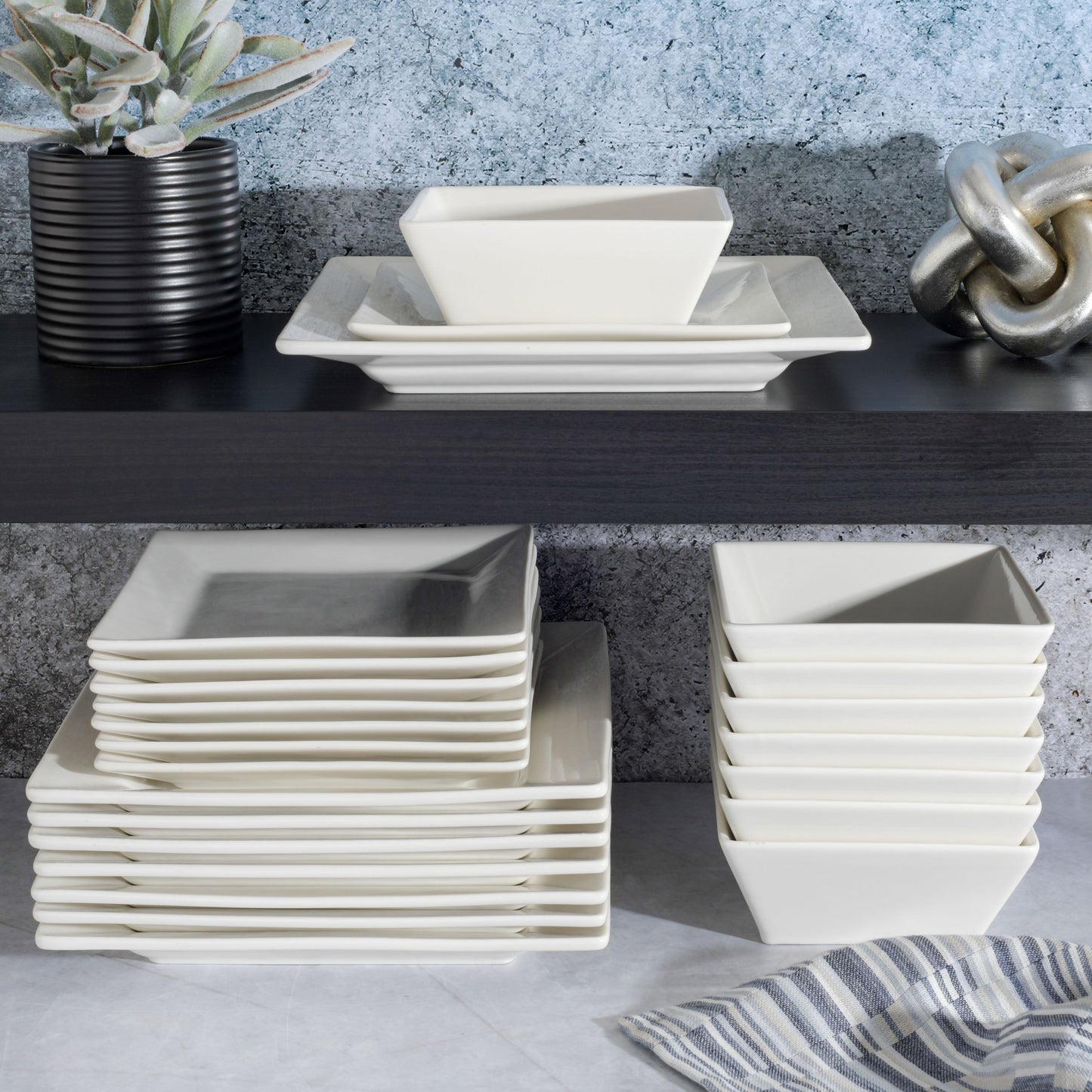 Gibson Home Zen Buffet Hard Square 24-Piece Porcelain Dinnerware Set