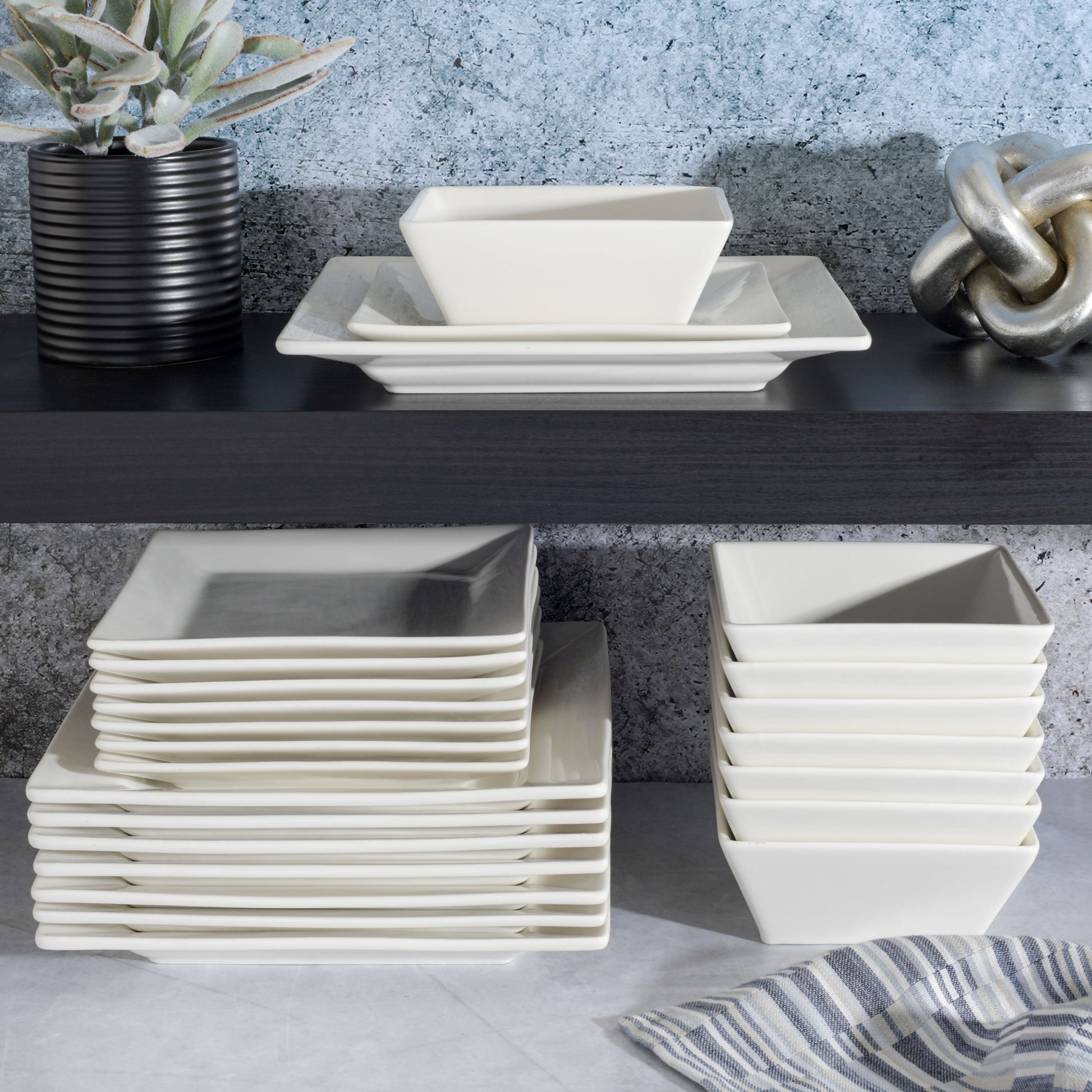 Gibson Home Zen Buffet Hard Square 24-Piece Porcelain Dinnerware Set