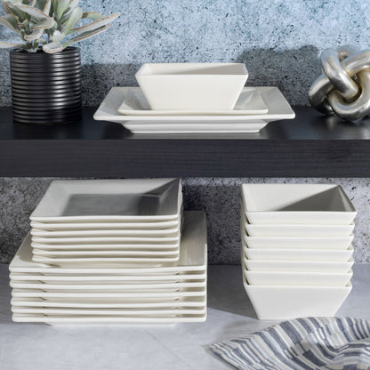 Gibson Home Zen Buffet Hard Square 24-Piece Porcelain Dinnerware Set