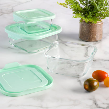 Martha Stewart Hadsell 6-Piece (27oz, 17.6oz, 10.8oz) Borosilicate Glass Square Storage Container Set w/ Lids