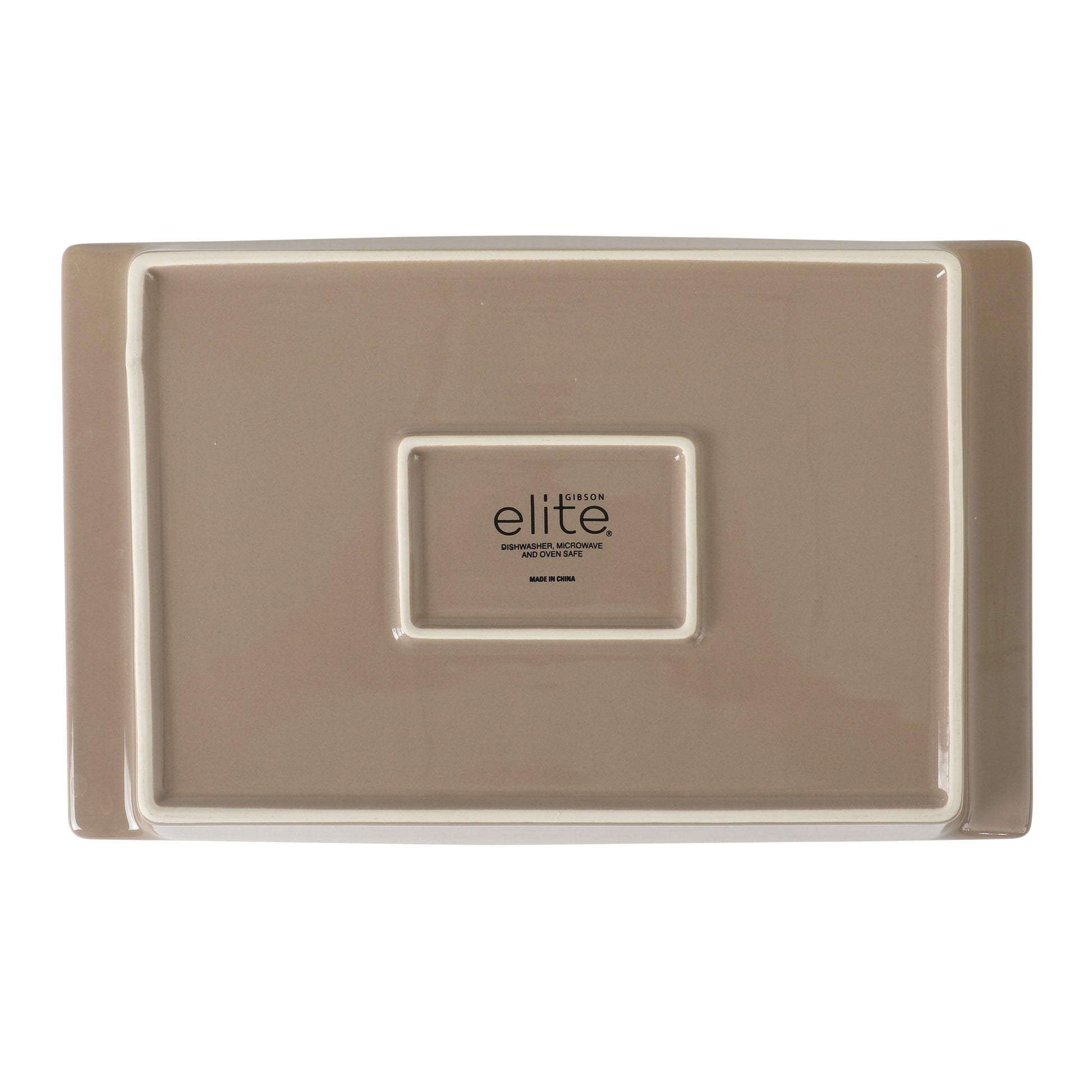 Gibson Elite 2.75-Quart 13.5" x 8.5" Stoneware Baking Dish with Acacia Wood Lid – Taupe Rectangular Oven Safe Baker for Casseroles, Roasting & Serving