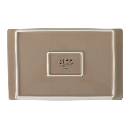 Gibson Elite 2.75-Quart 13.5" x 8.5" Stoneware Baking Dish with Acacia Wood Lid – Taupe Rectangular Oven Safe Baker for Casseroles, Roasting & Serving