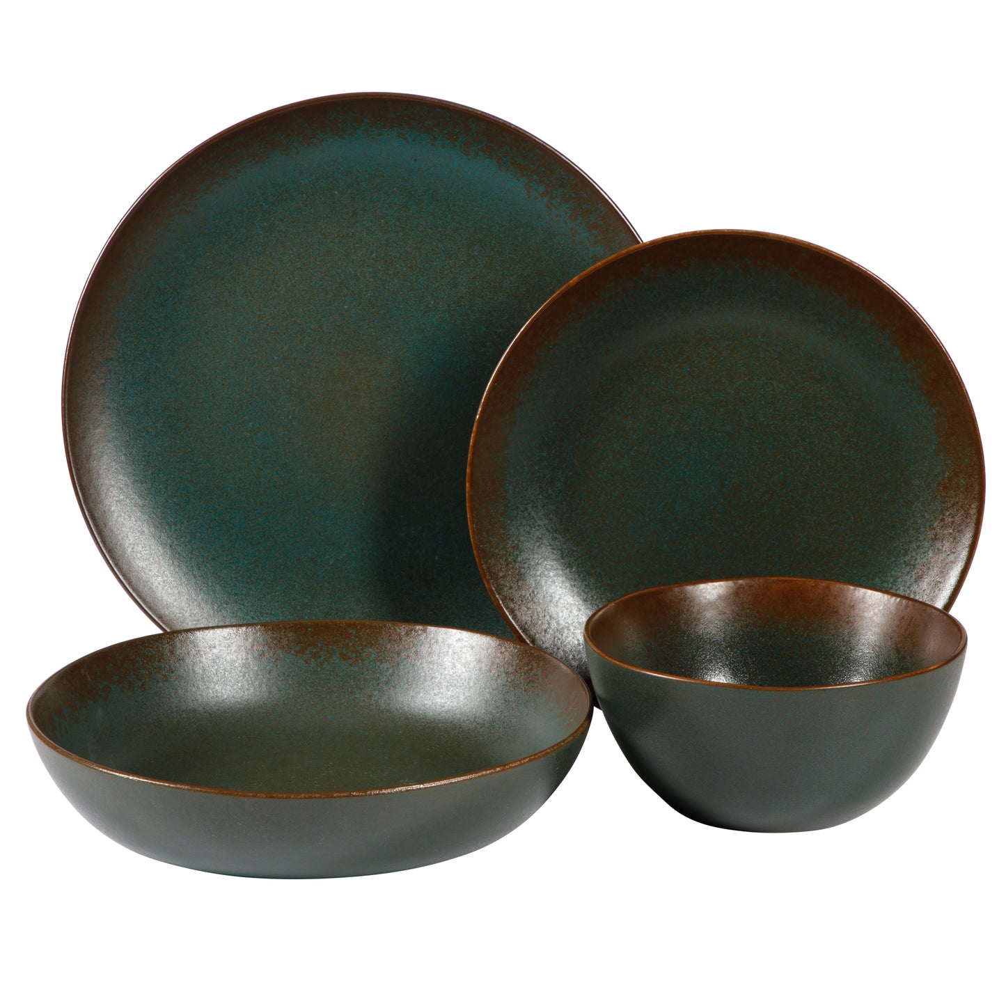 Bloomhouse Palermo Sun 16-Piece Double Bowl Stoneware Reactive Glaze Plates and Bowls Dinnerware Set