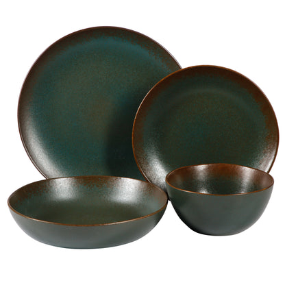 Bloomhouse Palermo Sun 16-Piece Double Bowl Stoneware Reactive Glaze Plates and Bowls Dinnerware Set