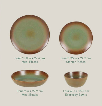 Bloomhouse Palermo Sun 16-Piece Double Bowl Stoneware Reactive Glaze Plates and Bowls Dinnerware Set