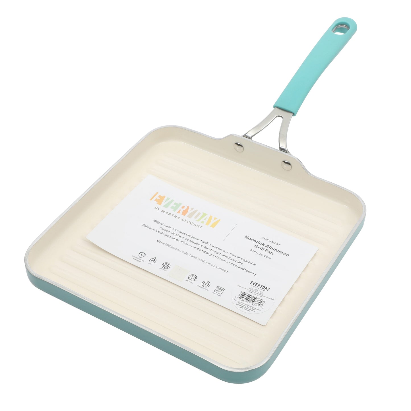 Martha Stewart Everyday Charlemont 10-Inch Teal Aluminum Square Griddle