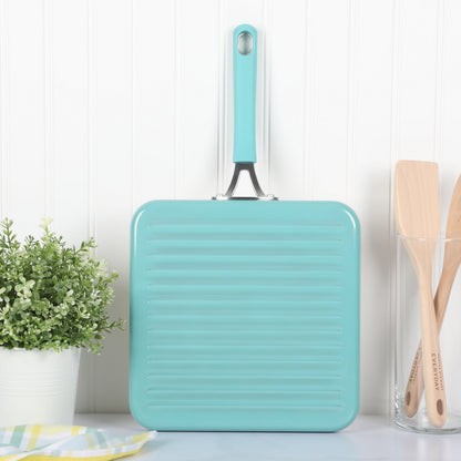 Martha Stewart Everyday Charlemont 10-Inch Teal Aluminum Square Griddle