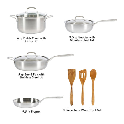 Babish 10 Piece Professional Tri Ply Non Toxic Pots and Pans Cookware Set