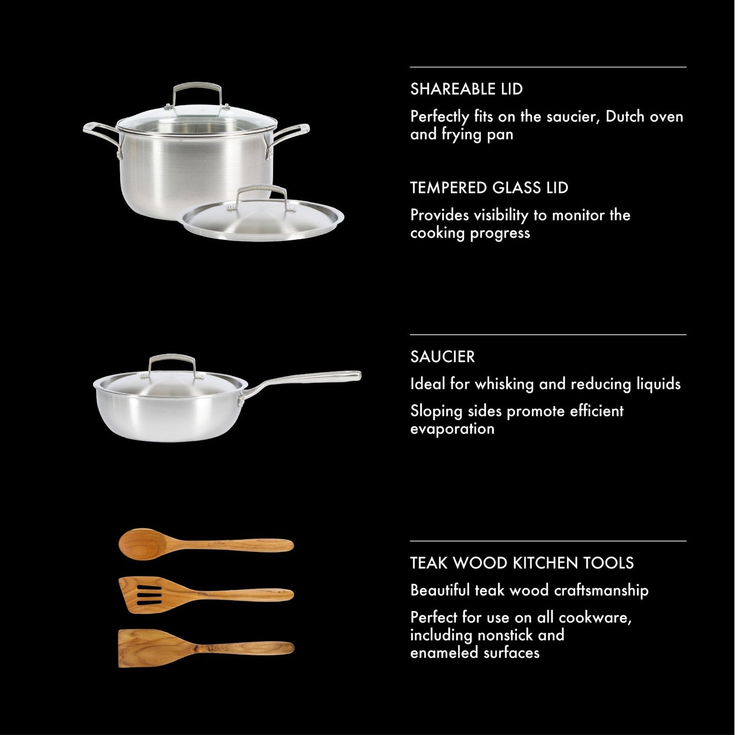 Babish 10 Piece Professional Tri Ply Non Toxic Pots and Pans Cookware Set