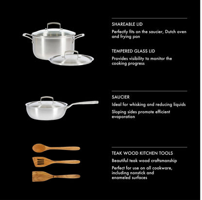 Babish 10 Piece Professional Tri Ply Non Toxic Pots and Pans Cookware Set