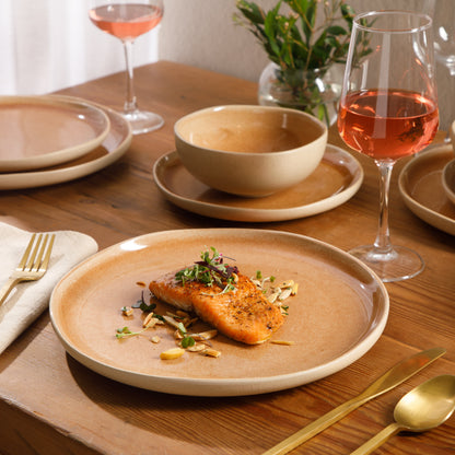 Gibson Elite Manila Bay 12-Piece Stoneware Dinnerware Set, Service for 4, Reactive Glaze Modern Artisan Plates, Bowls & Mugs, Round Design