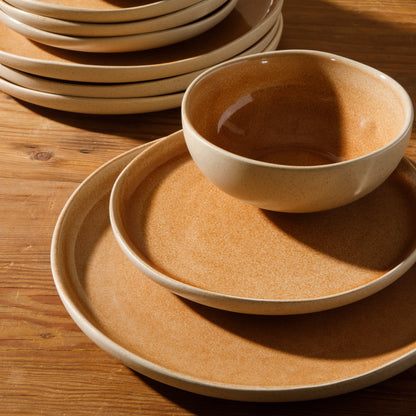 Gibson Elite Manila Bay 12-Piece Stoneware Dinnerware Set, Service for 4, Reactive Glaze Modern Artisan Plates, Bowls & Mugs, Round Design